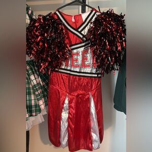 Red Cheerleader Costume with Pom Poms